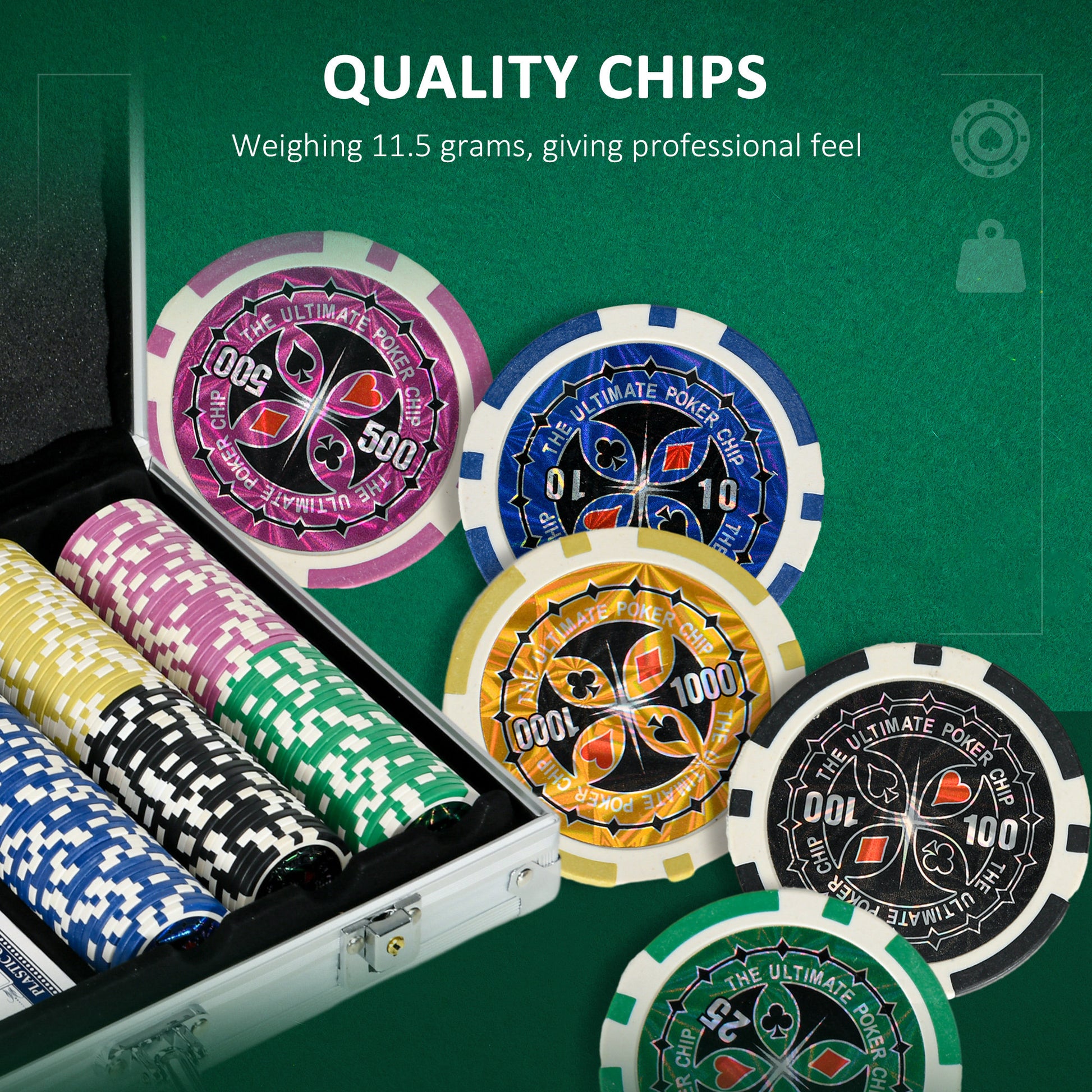 Poker Chips Set, 300PCS with Mat, Chips, 2 Card Decks, Dealer Button, 5 Dice for Casino Night | SPORTNOW-3