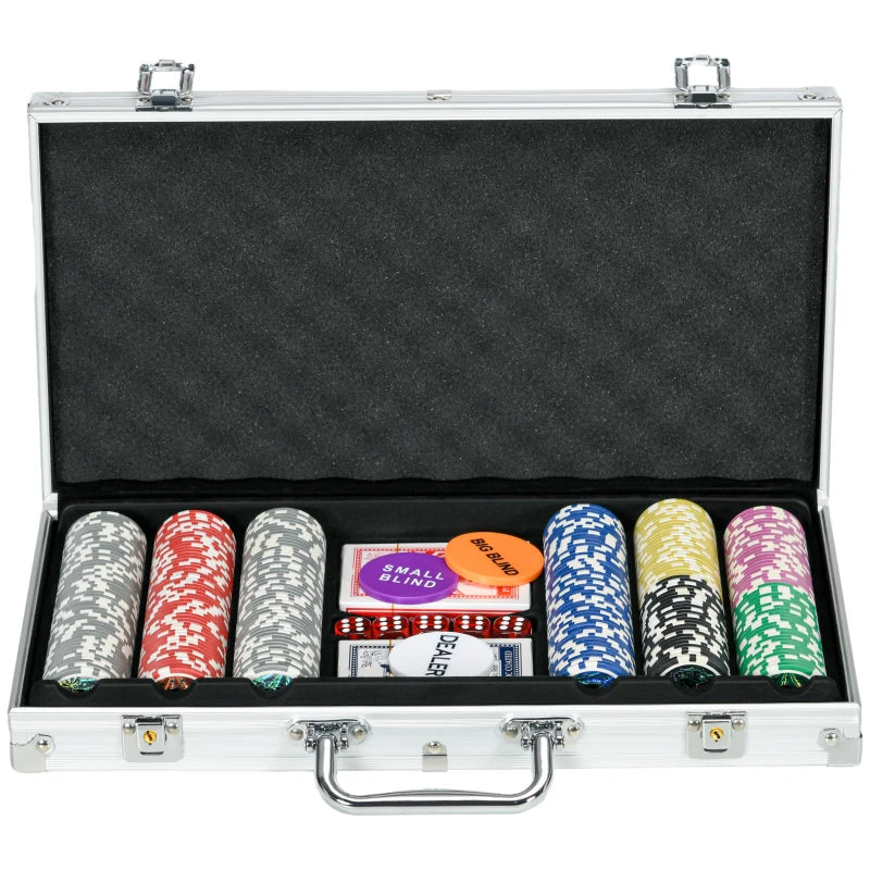 Poker Chips Set, 300PCS with Mat, Chips, 2 Card Decks, Dealer Button, 5 Dice for Casino Night | SPORTNOW-0
