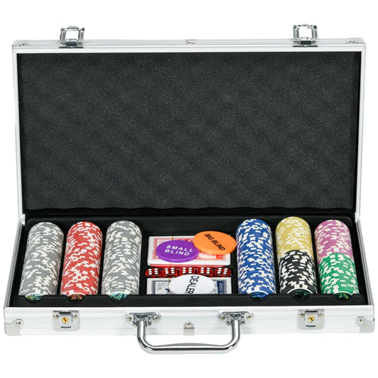Poker Chips Set, 300PCS with Mat, Chips, 2 Card Decks, Dealer Button, 5 Dice for Casino Night | SPORTNOW-0