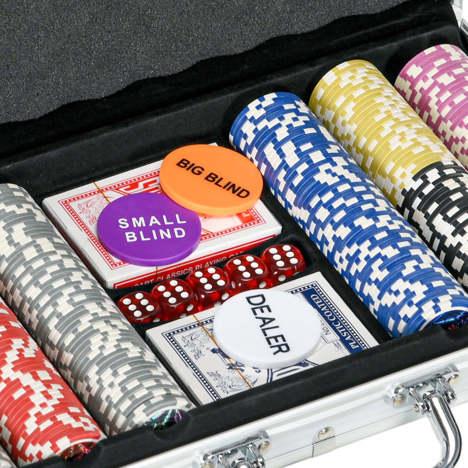 Poker Chips Set, 300PCS with Mat, Chips, 2 Card Decks, Dealer Button, 5 Dice for Casino Night | SPORTNOW-6